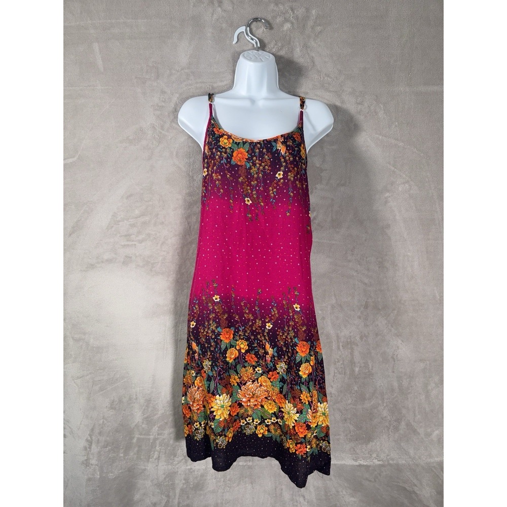 Vintage 90s Viscose Slip Dress Womens Large Pink Floral Boho Grunge Midi